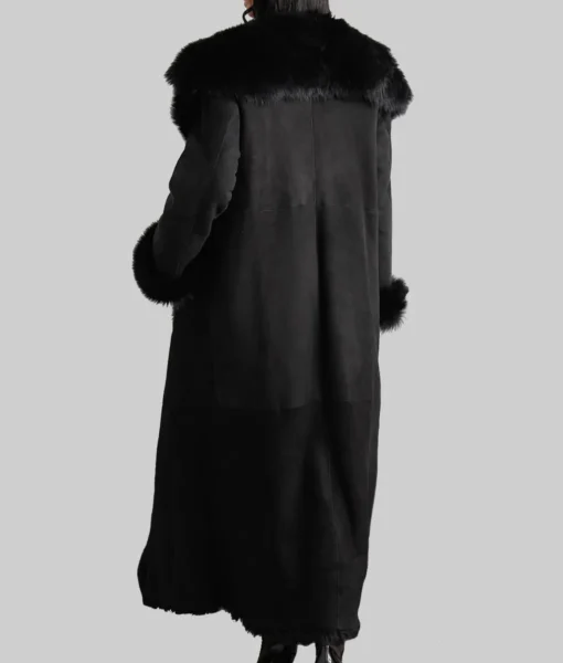 Selena Gomez Black Leather Fur Coat