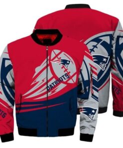 New England Patriots Red and Grey Bomber Jacket