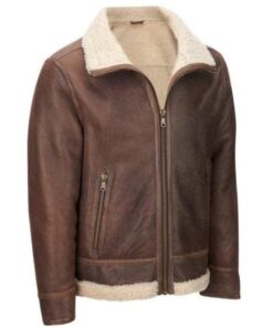 Mens Light Brown Shearling Aviator Jacket