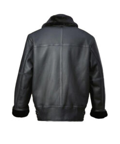 Men Black Aircraft Shearling Bomber Leather Jacket