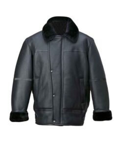 Men Black Aircraft Shearling Bomber Leather Jacket