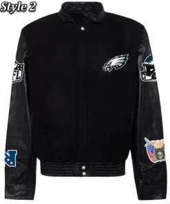 Philadelphia Eagles Black Wool and Leather Jacket