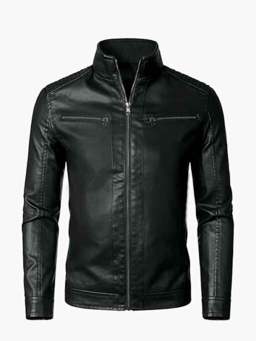 Men’s Black Biker Slim Fit Leather Jacket