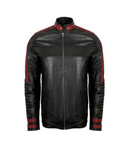 Mens Cafe Racer Red & Black Leather Jacket